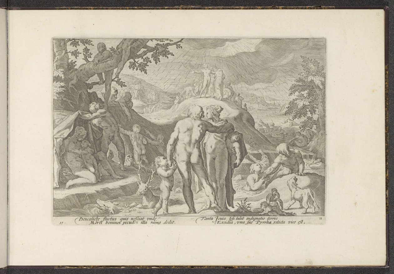 Flod av Deucalion Ovidius metamorfoser (serietitel) Återskapanden av P. Ovidius Naso (serietitel) av Hendrick Goltzius (workshop of)