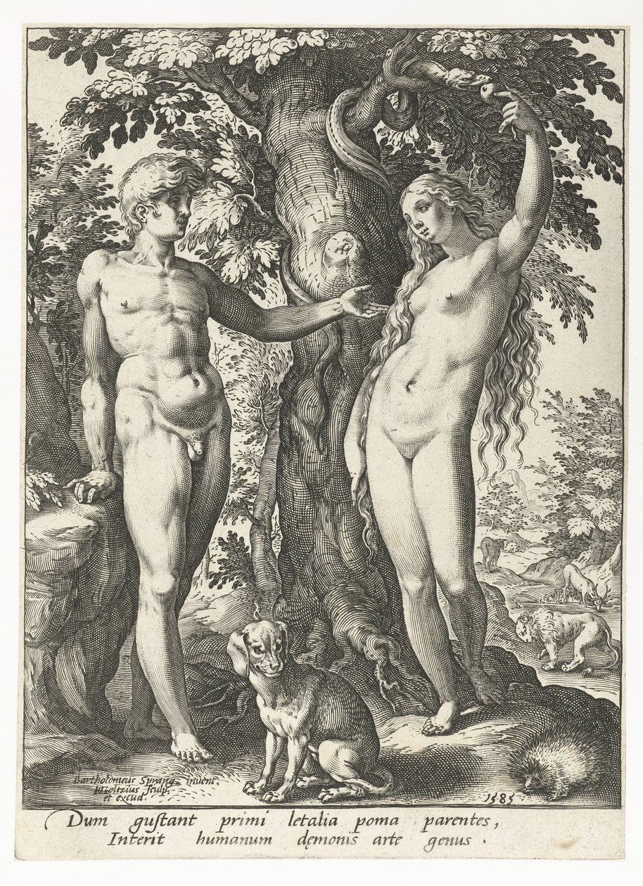 Adam och Eva och ormen av Hendrick Goltzius