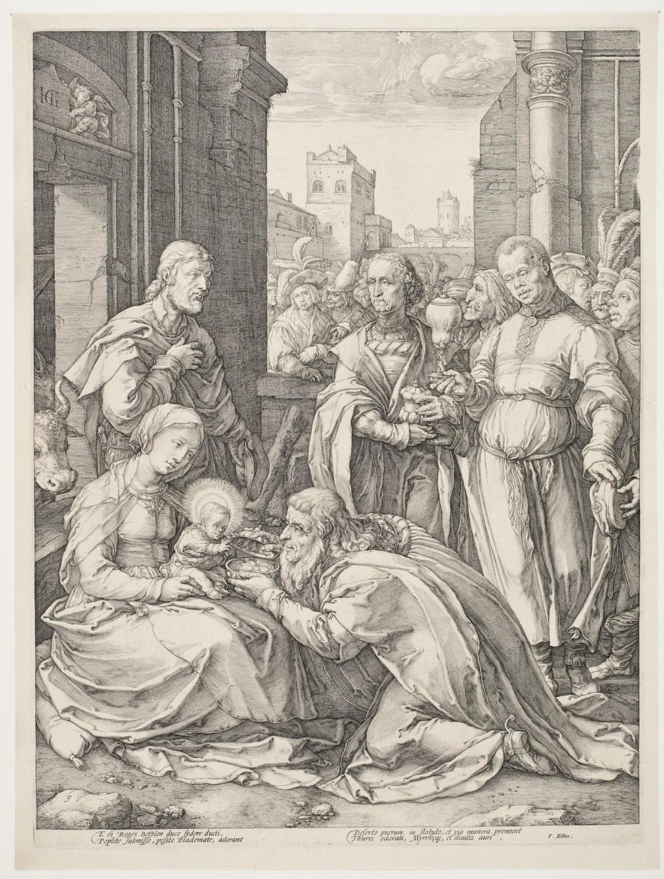 Tillbedjan av Magi av Hendrick Goltzius