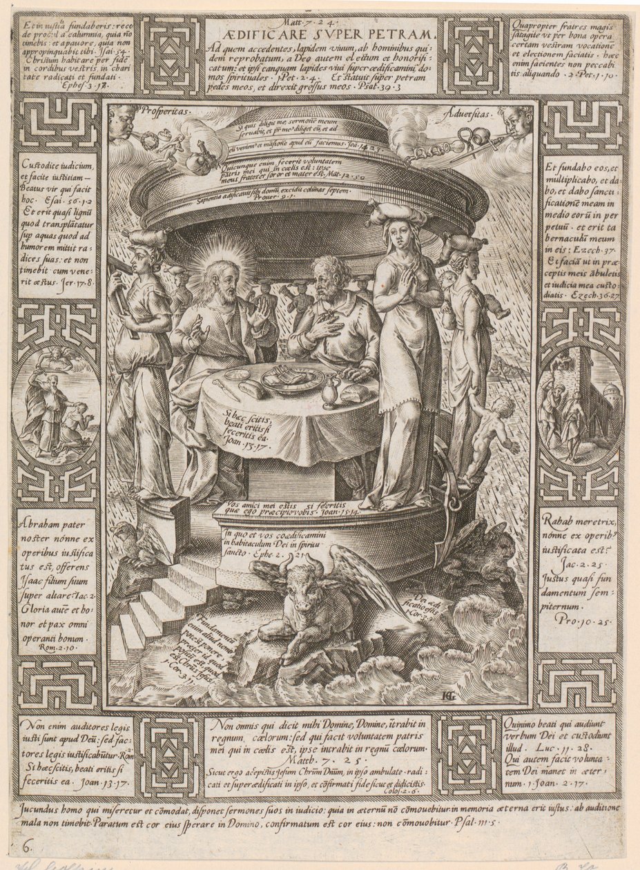 Aedificare super Petram, blad 6 i serien ”Allegorier över den kristna tron” av Hendrick Goltzius