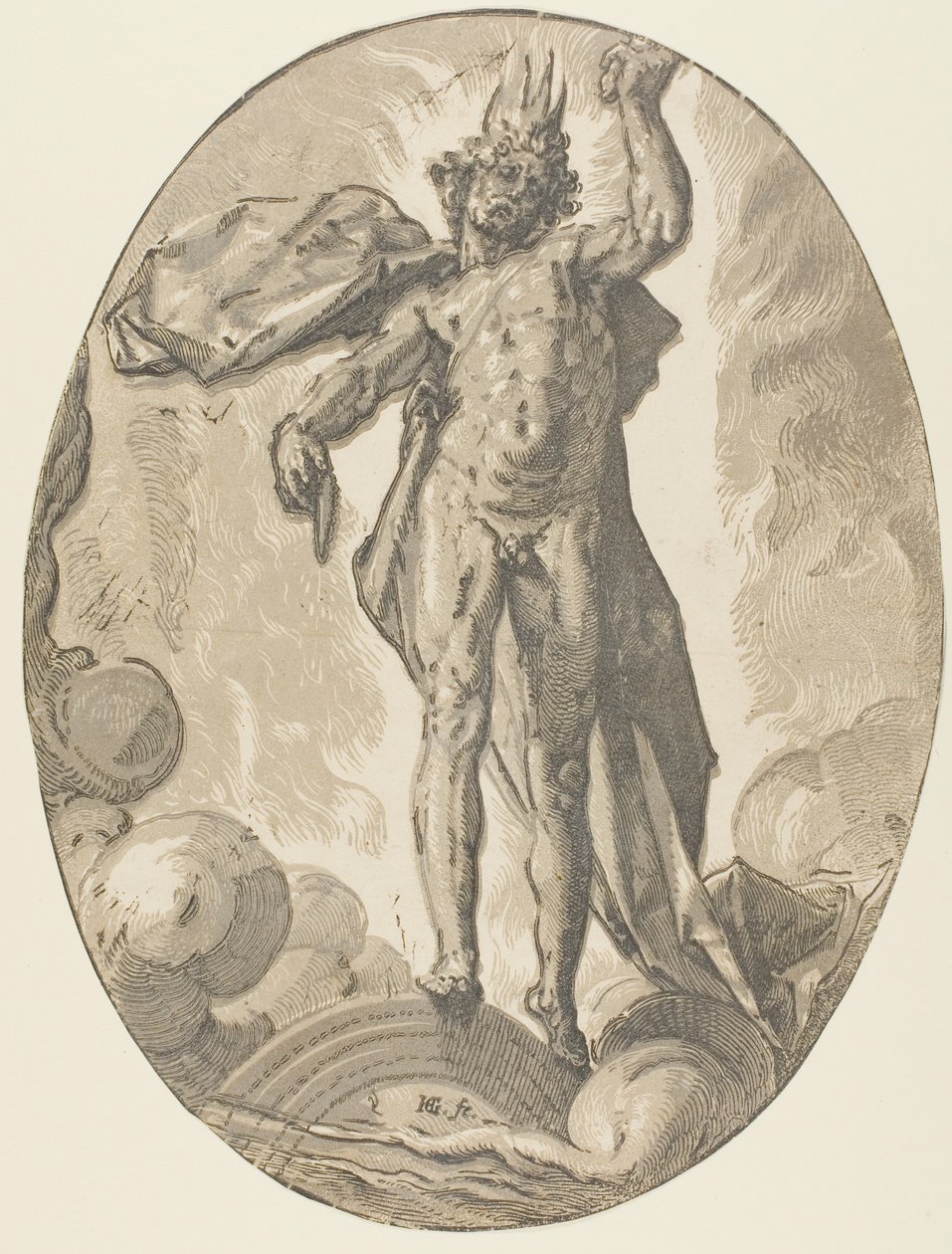 Aether, tallrik sex från Demogorgon and the Deities av Hendrick Goltzius