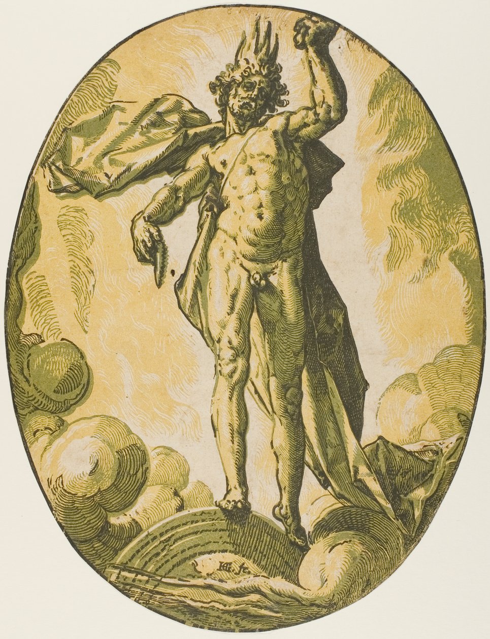 Aether, tallrik sex från Demogorgon and the Deities av Hendrick Goltzius