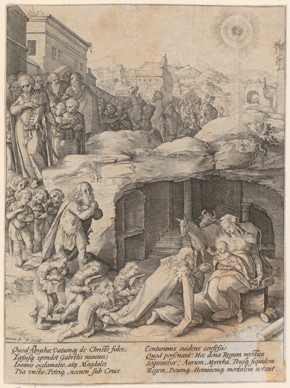 Trehungarnas tillbedjan av Hendrick Goltzius