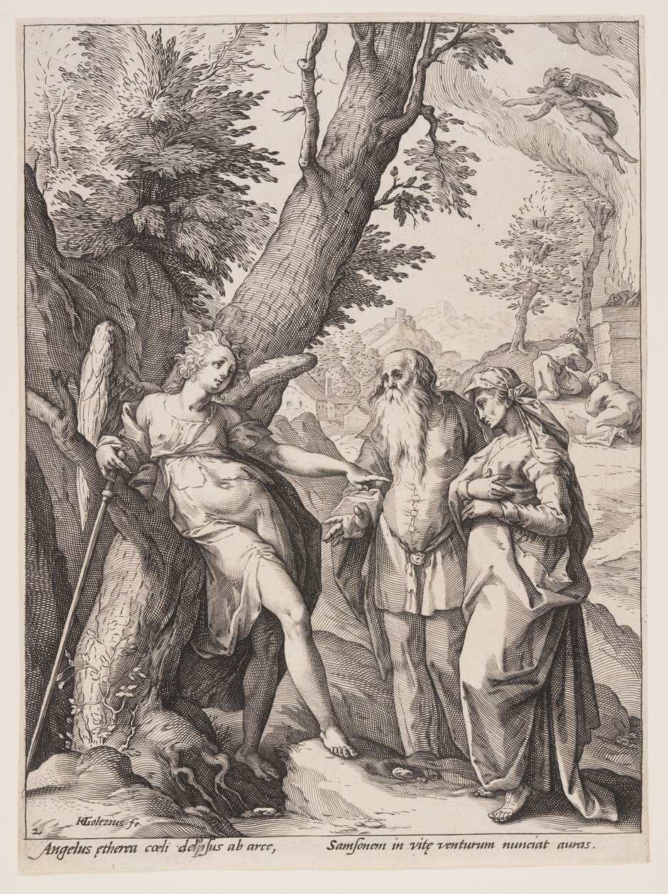 Ängel med Manoah och hans hustru av Hendrick Goltzius