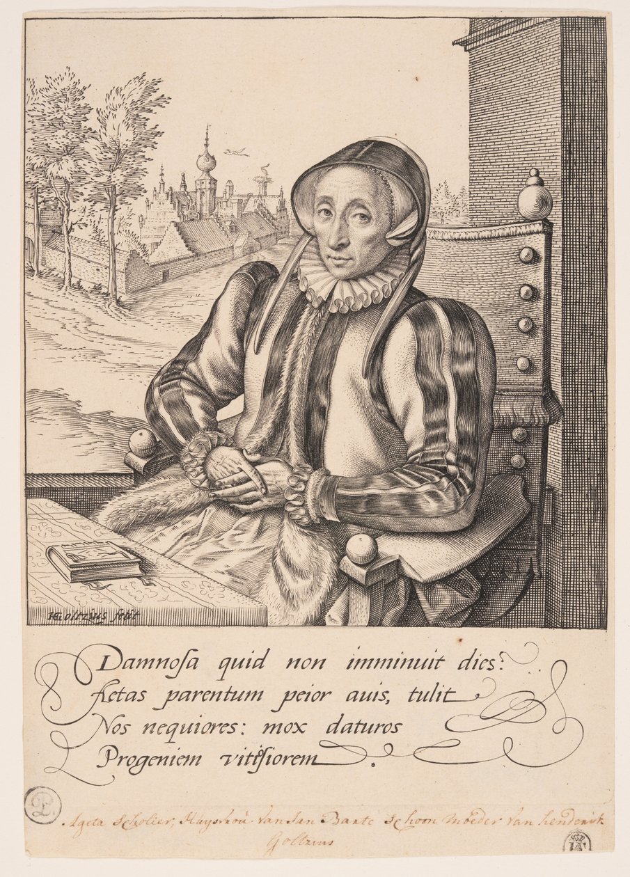 Anna Fullings, konstnärens mor av Hendrick Goltzius