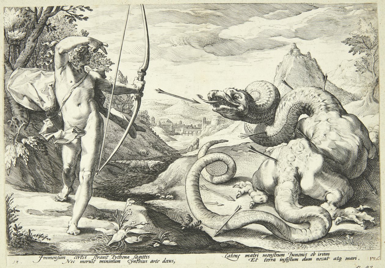 Apollo dödar Python av Hendrick Goltzius