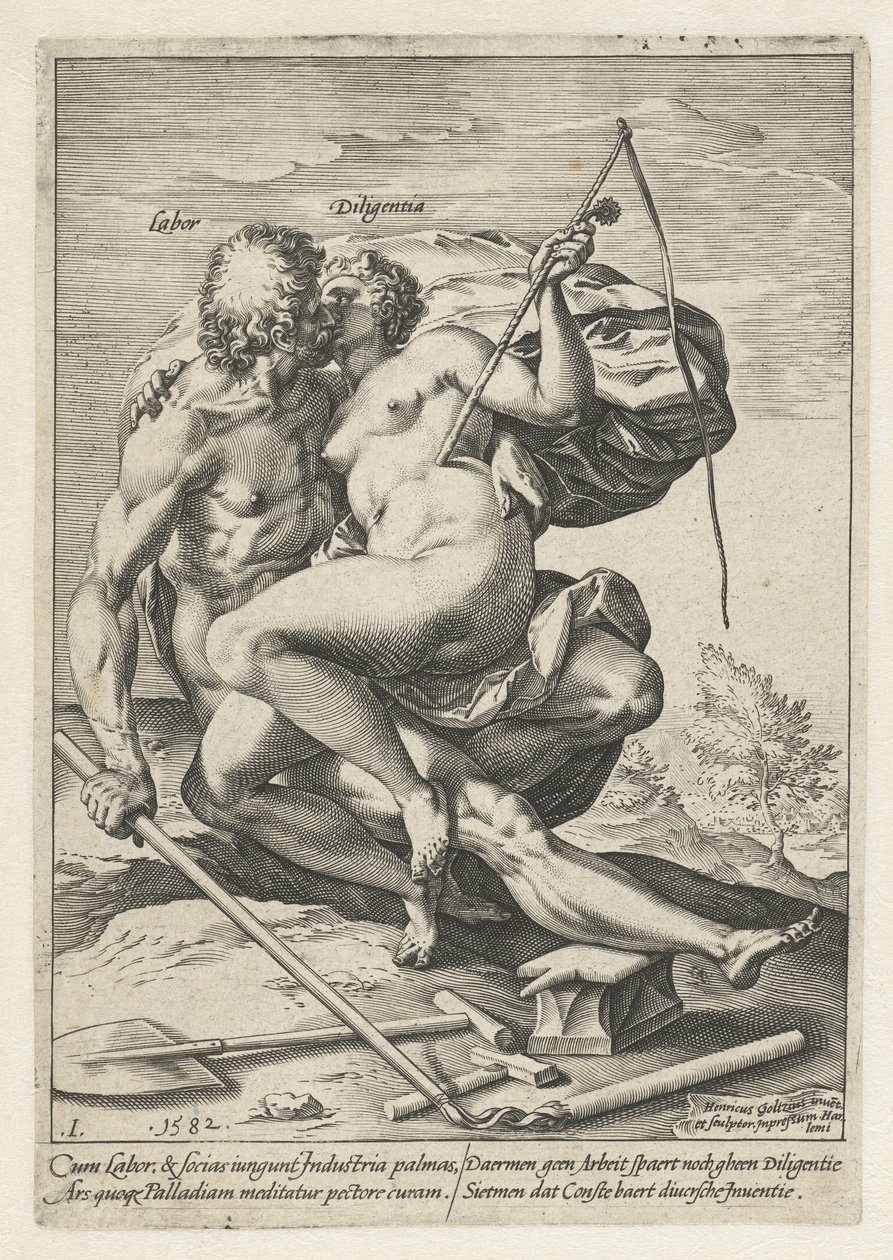 Arbetskraft och industri (Labor / Diligentia) The Reward of Labour, Diligence, Practice and Art (serietitel) av Hendrick Goltzius