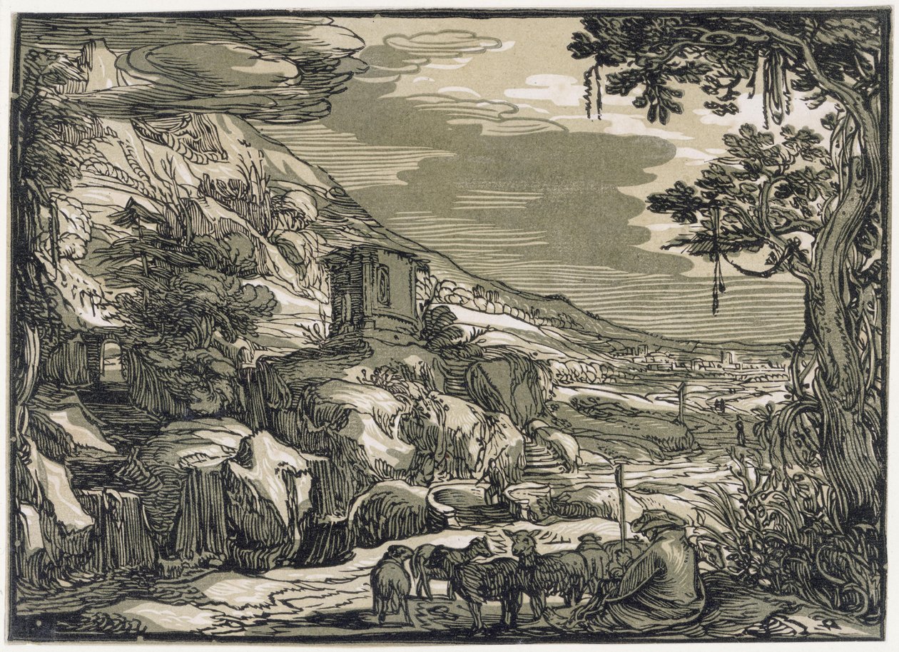 Arkadiskt landskap med en herde av Hendrick Goltzius