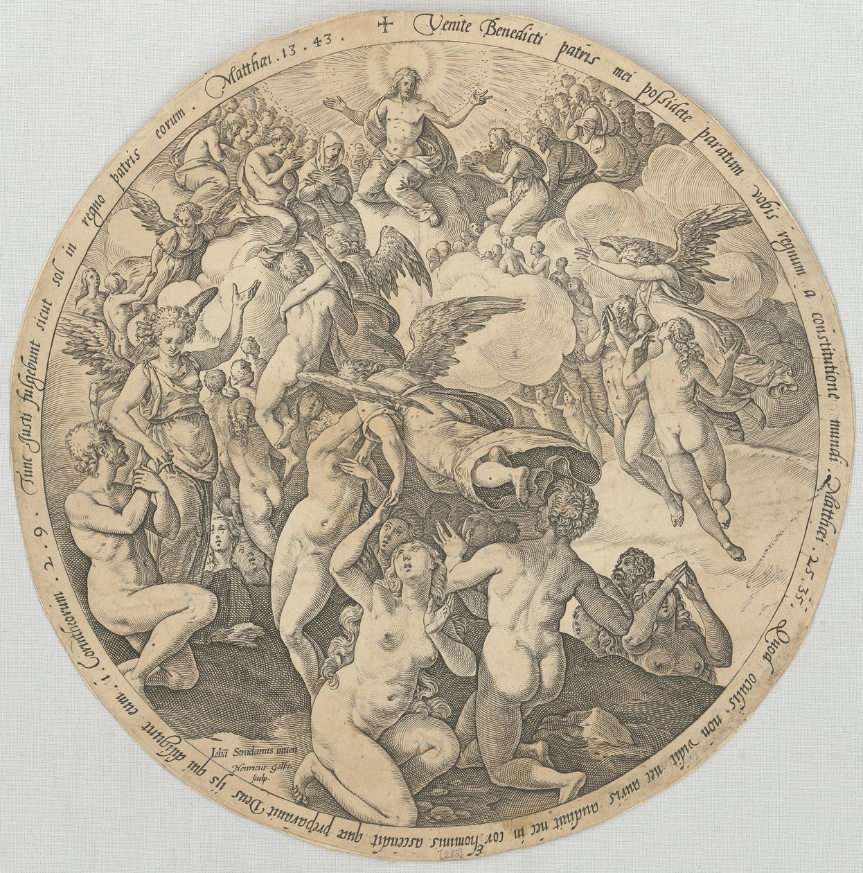 De rättfärdigas uppstigning till himlen, blad 3 i serien ”De fyra sista ting” av Hendrick Goltzius