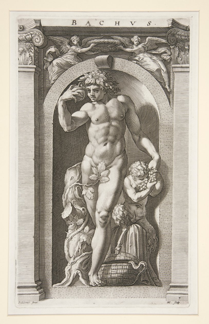 Bacchus, #7 i en serie av åtta antika gudar av Hendrick Goltzius