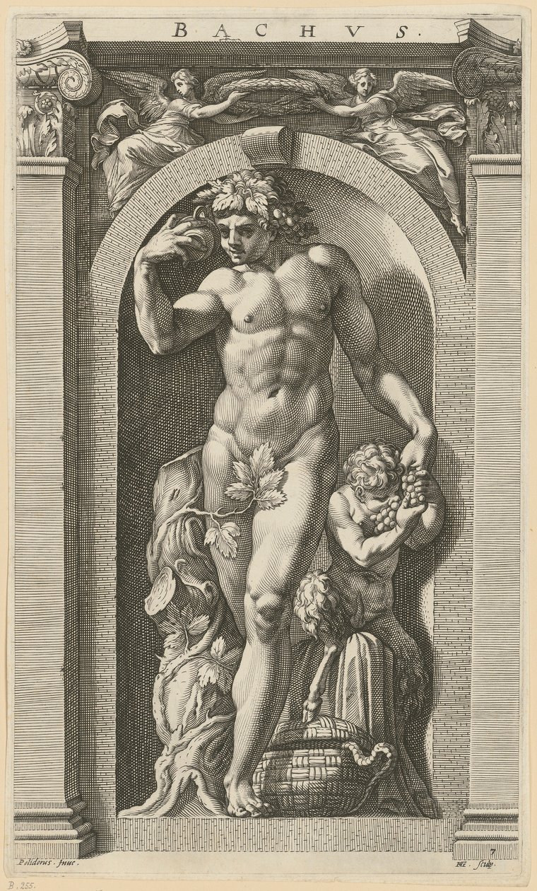 Bacchus, blad 7 i serien ”Åtta antika gudar” av Hendrick Goltzius