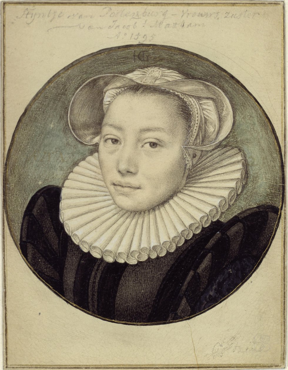 Bystbild av Styntje van Poelenburg-Vrouws, syster till Jacob Matham av Hendrick Goltzius