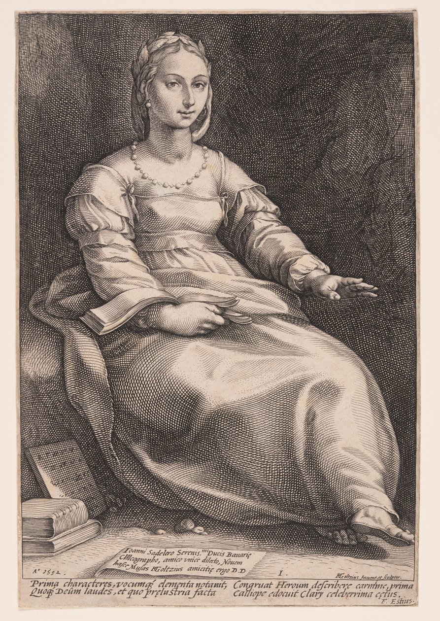Calliope, den episka poesins och vältalighetens musa, från De nio musorna av Hendrick Goltzius