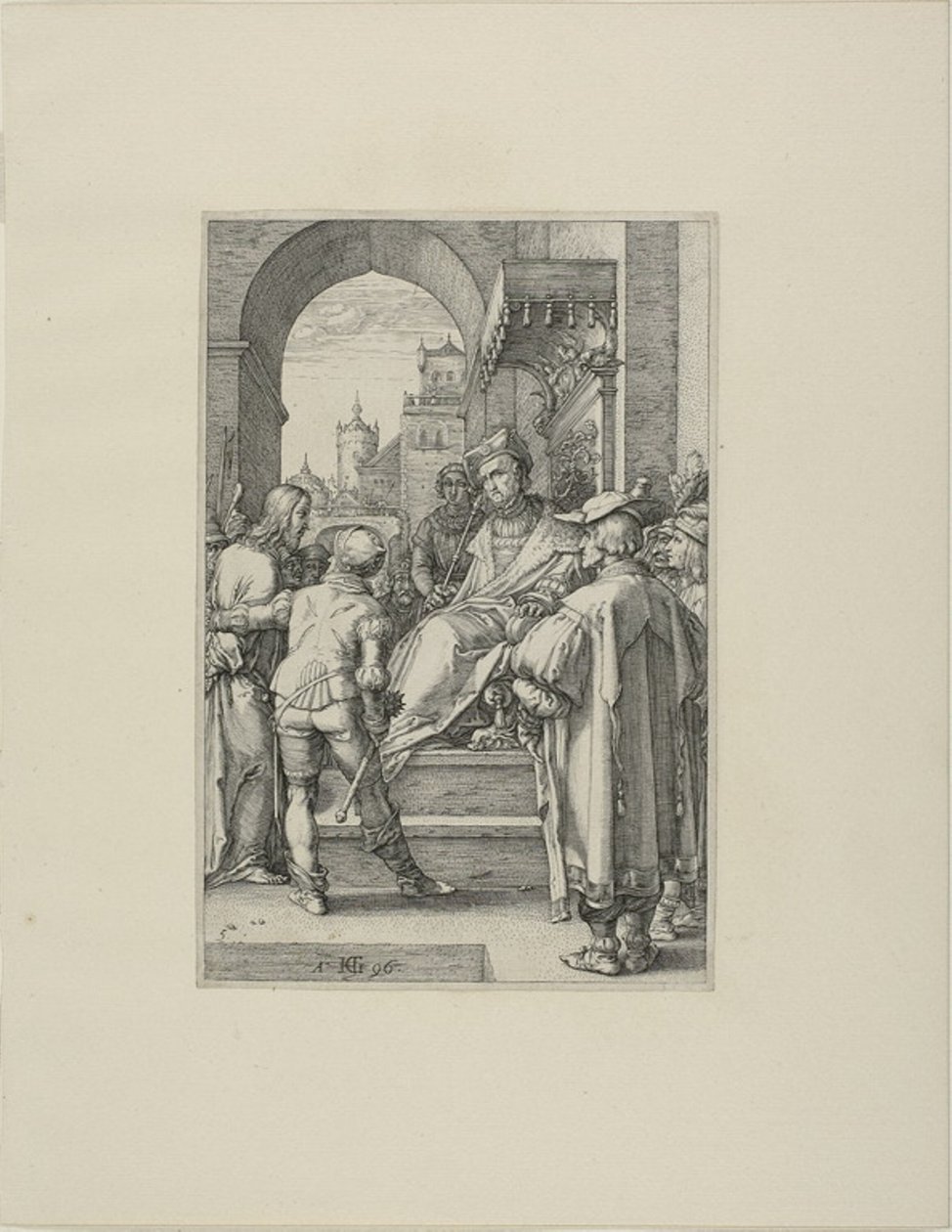Kristus före Pilatus, tallrik fem från The Passion of Christ av Hendrick Goltzius