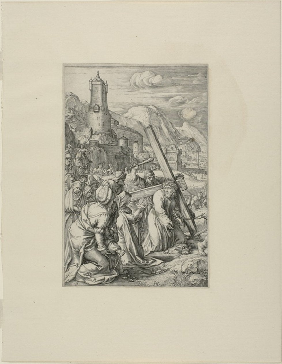 Kristus bär korset, tavla nio från Kristi passion av Hendrick Goltzius
