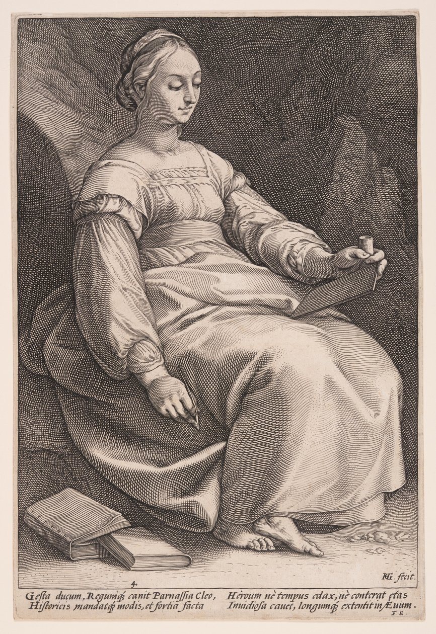 Clio, historiens musa, från De nio musorna av Hendrick Goltzius