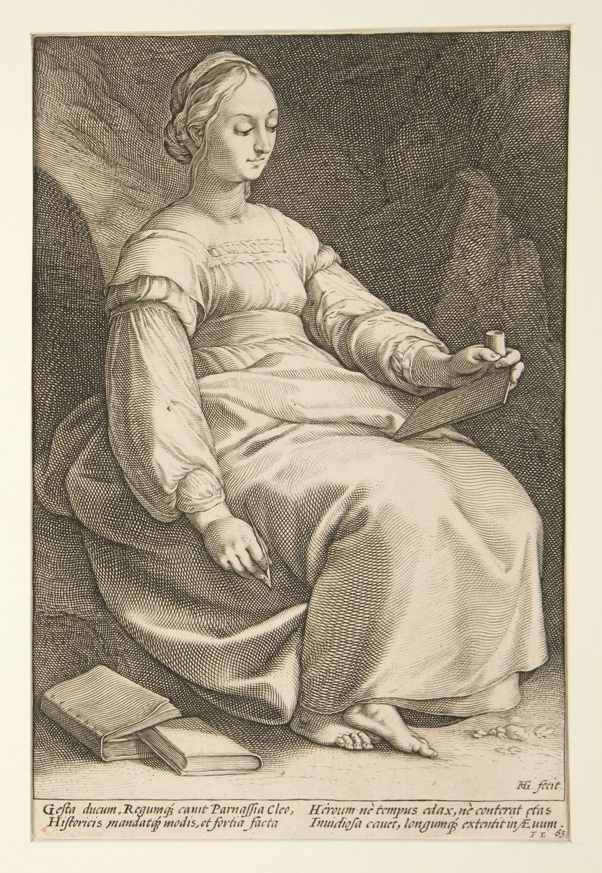 Clio, bild 4 ur serien ”De nio muserna” av Hendrick Goltzius
