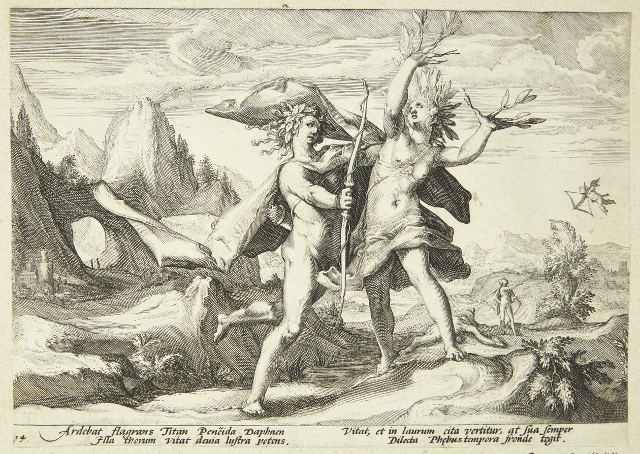 Daphne förvandlades till ett lagerträd av Hendrick Goltzius