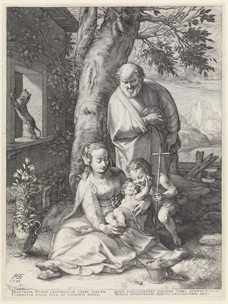 Den heliga familjen med Johannes Döparen av Hendrick Goltzius