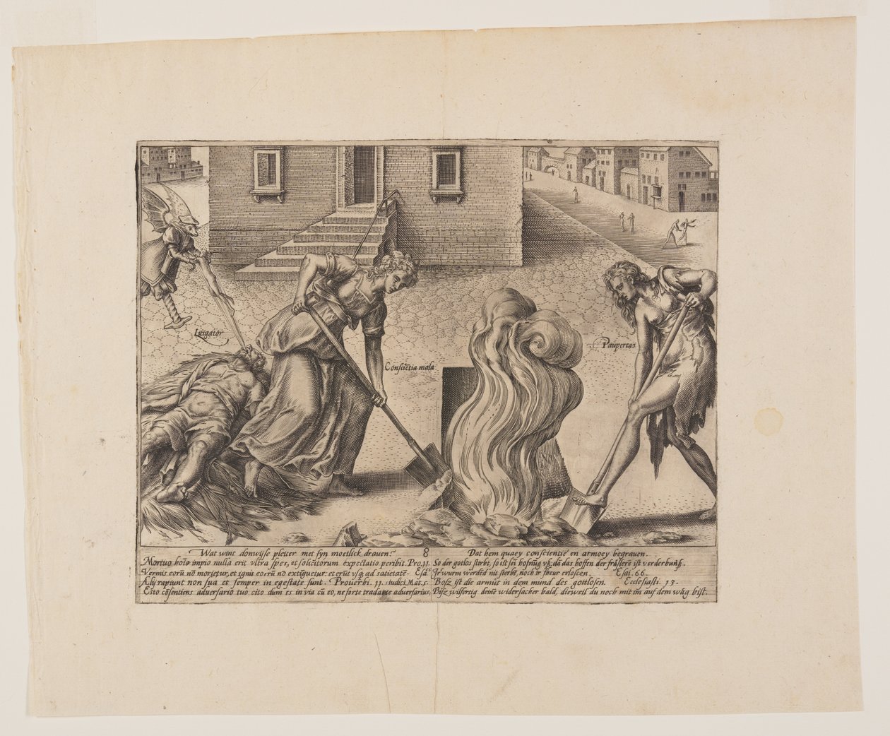 Den dumma processförarens död, från Litis Abusus (Juridiska övergrepp) av Hendrick Goltzius