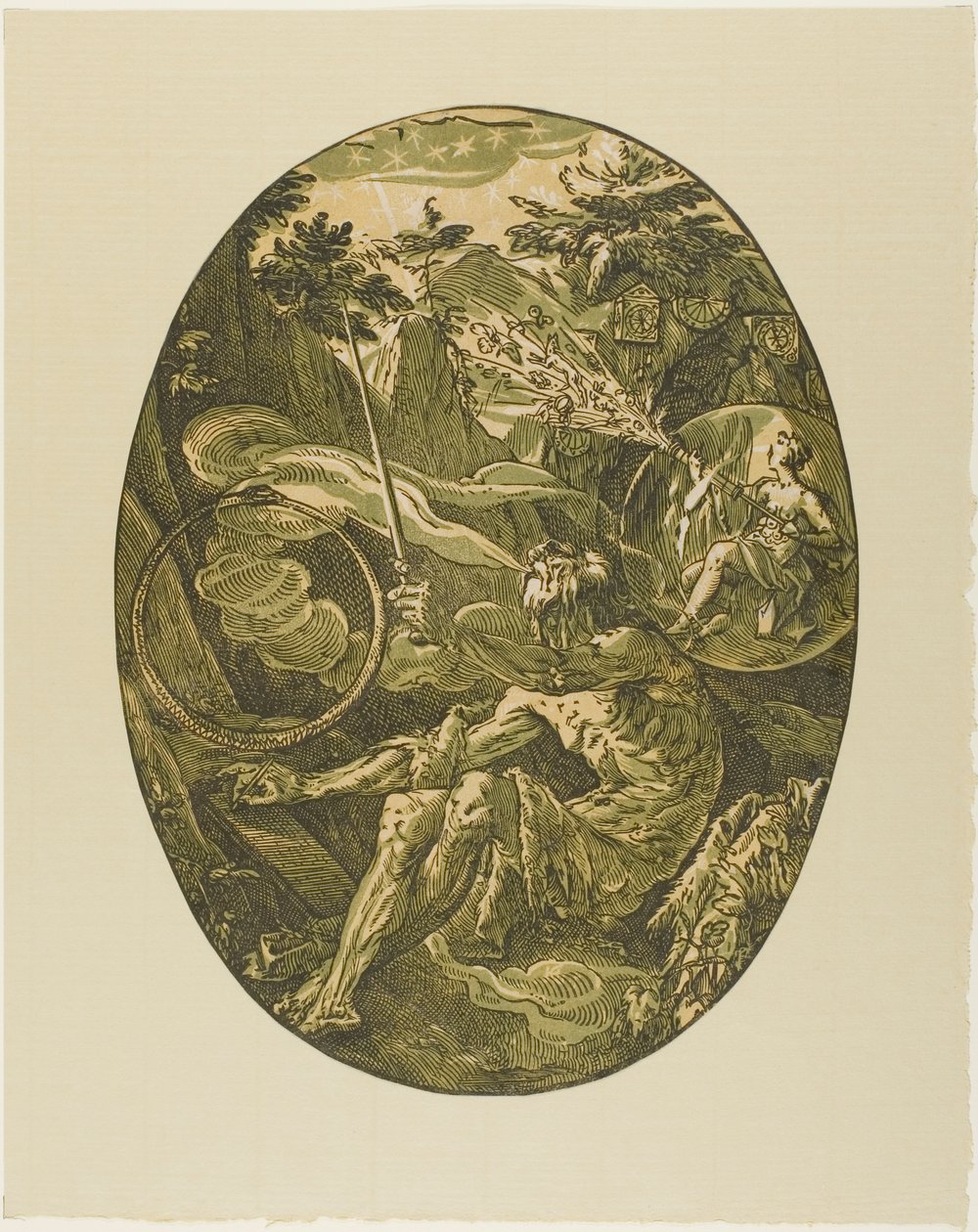 Demogorgon i evighetens grotta, tavla en från Demogorgon and the Deities av Hendrick Goltzius
