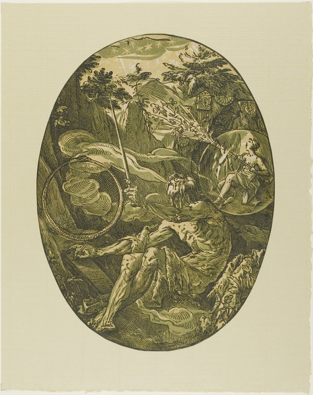 Demogorgon i evighetens grotta, tavla en från Demogorgon and the Deities av Hendrick Goltzius