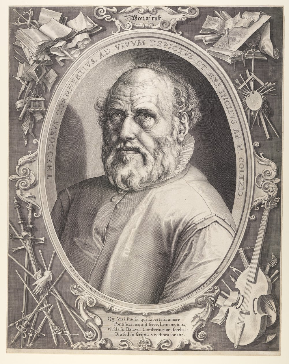 Dirck Volkertsz. Coornhert (med ram) av Hendrick Goltzius