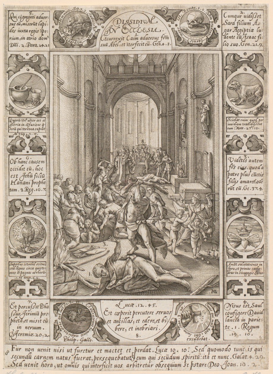 ”Dissidium in Ecclesia”, blad 8 i serien ”Allegorier över den kristna tron” av Hendrick Goltzius