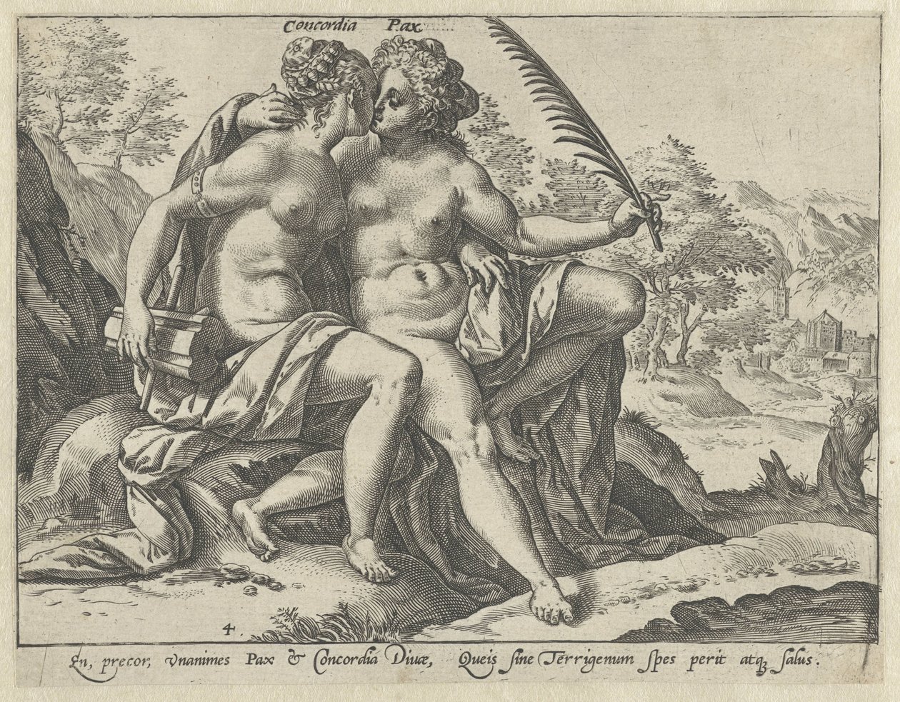 Enhet och fred (Concordia / Pax) De förenade dygderna (serietitel) av Hendrick Goltzius