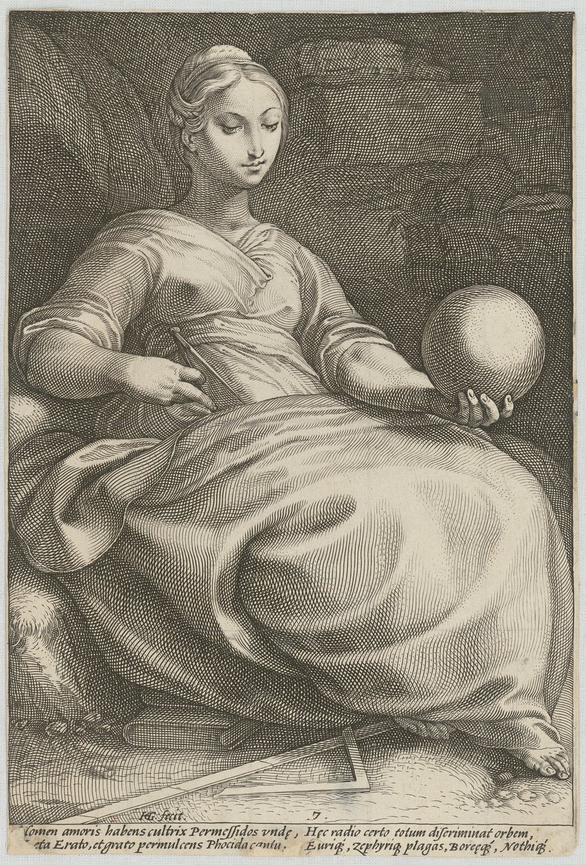 Erato, plansch 7 ur serien "Nio muser" av Hendrick Goltzius