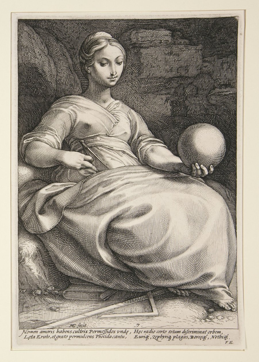 Erato, plansch 7 ur serien De nio muserna av Hendrick Goltzius