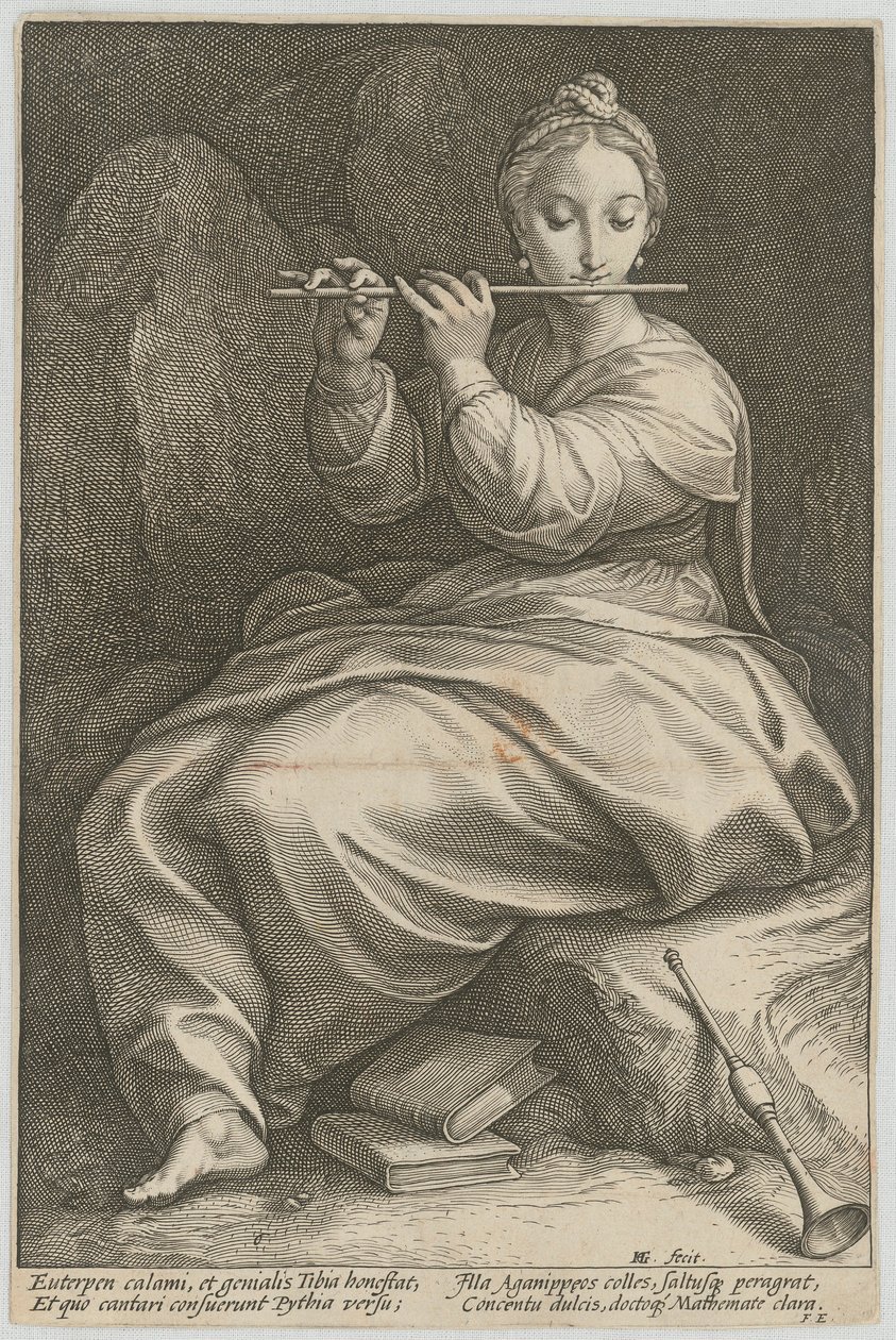Euterpe, blad 6 i serien ”De nio muserna” av Hendrick Goltzius