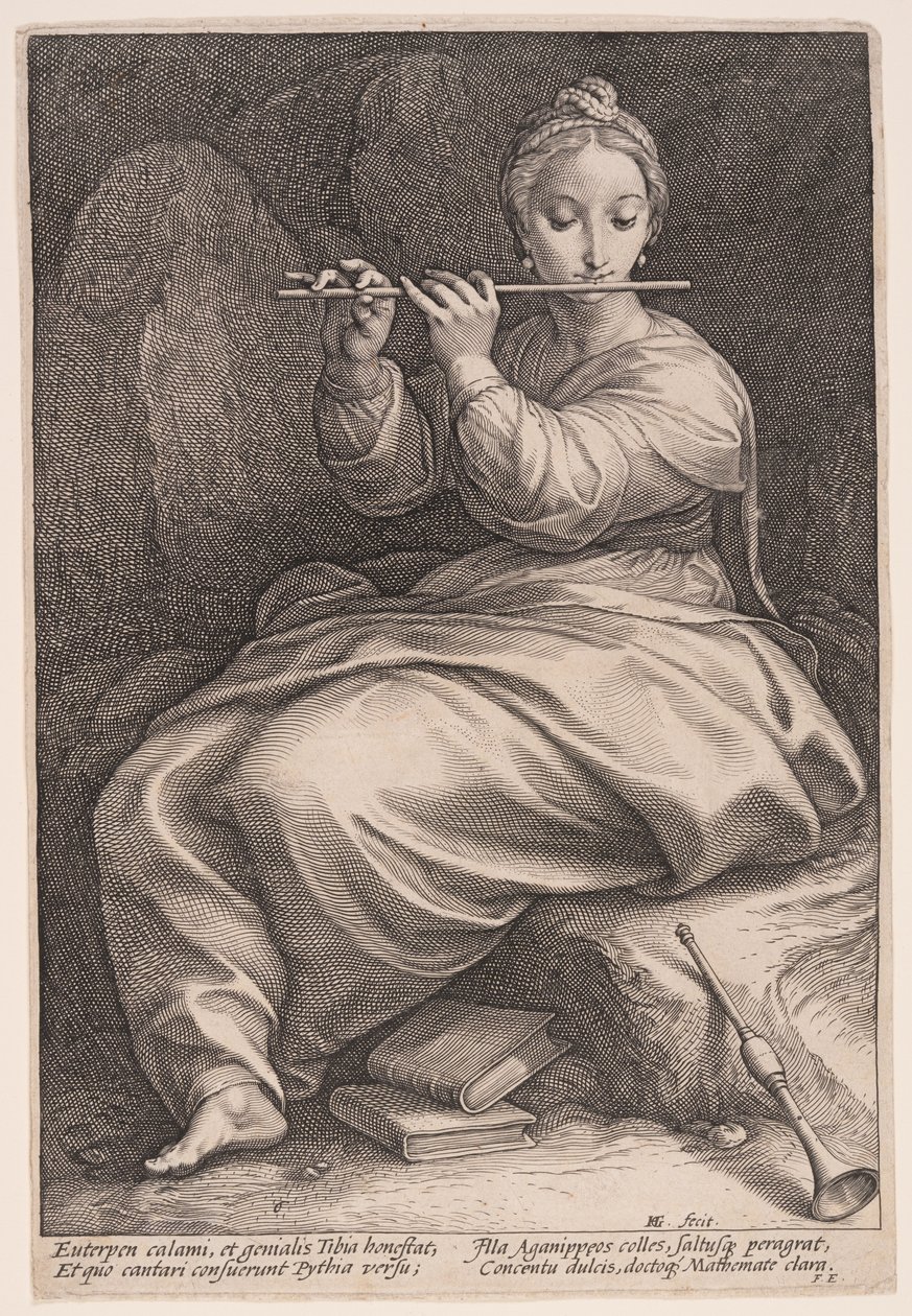 Euterpe, musikens musa, från De nio musorna av Hendrick Goltzius