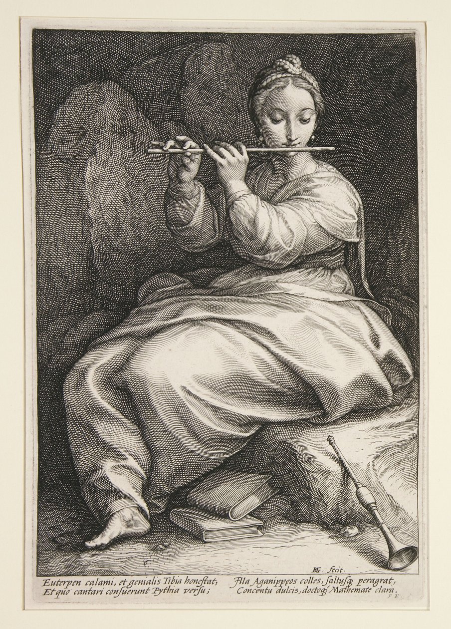 Euterpe, plansch 6 ur serien De nio muserna av Hendrick Goltzius