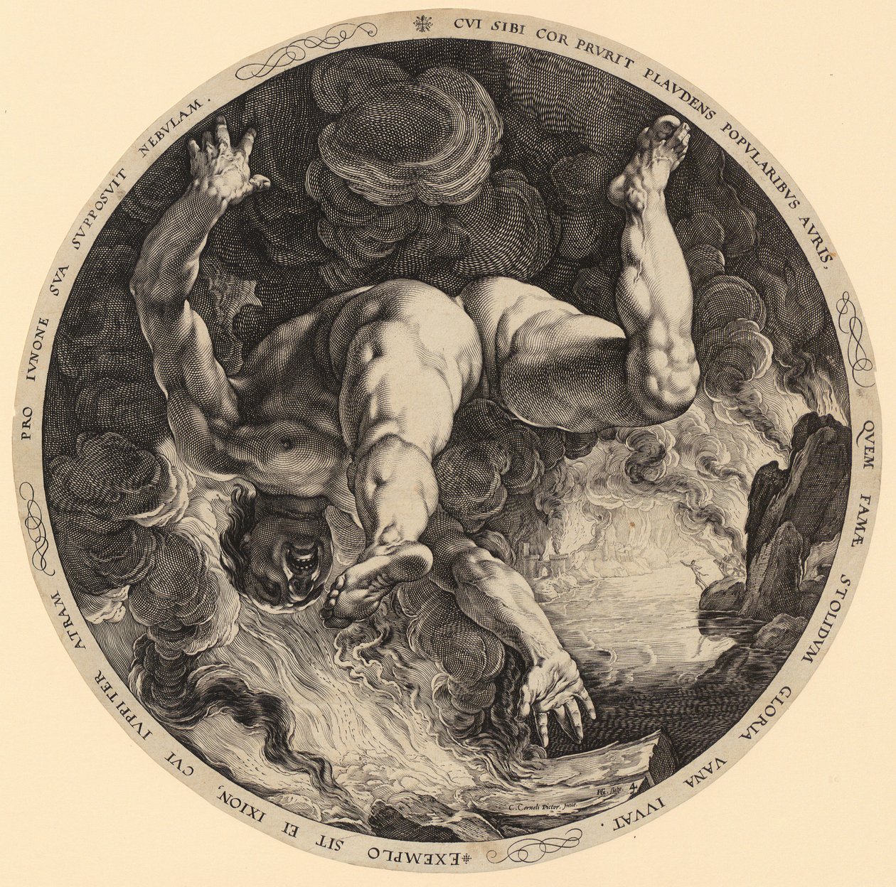 Ixions fall, blad 4 i serien ”De fyra himmelsstormarna” av Hendrick Goltzius