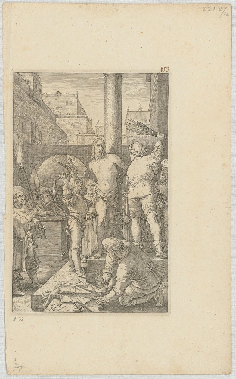 Kristi piskning, blad 6 i serien ”Passionen” av Hendrick Goltzius