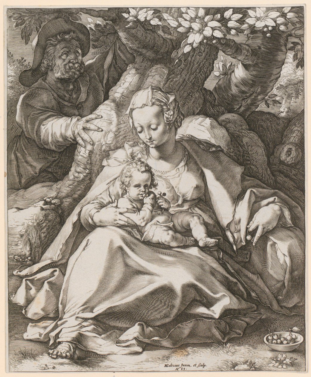 Den heliga familjen under körsbärsträdet av Hendrick Goltzius