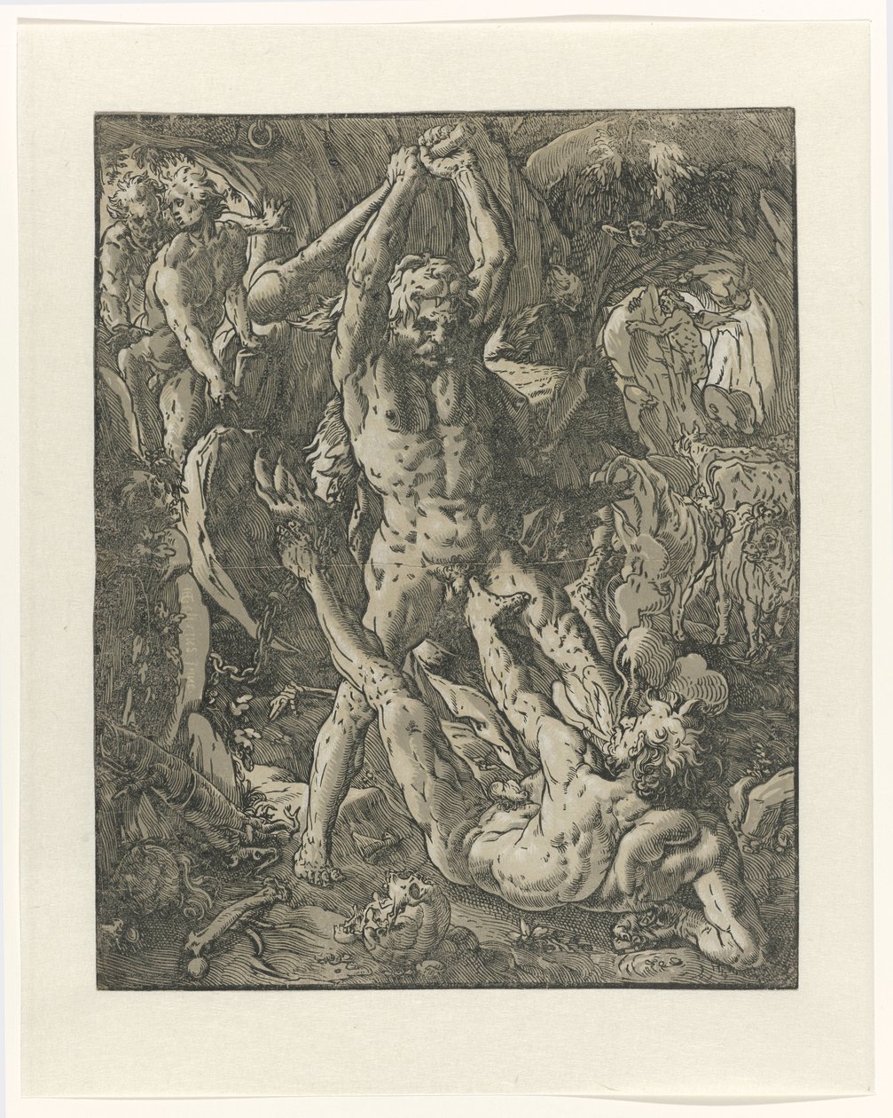 Hercules besegrar Cacus Hercules en Cacus av Hendrick Goltzius