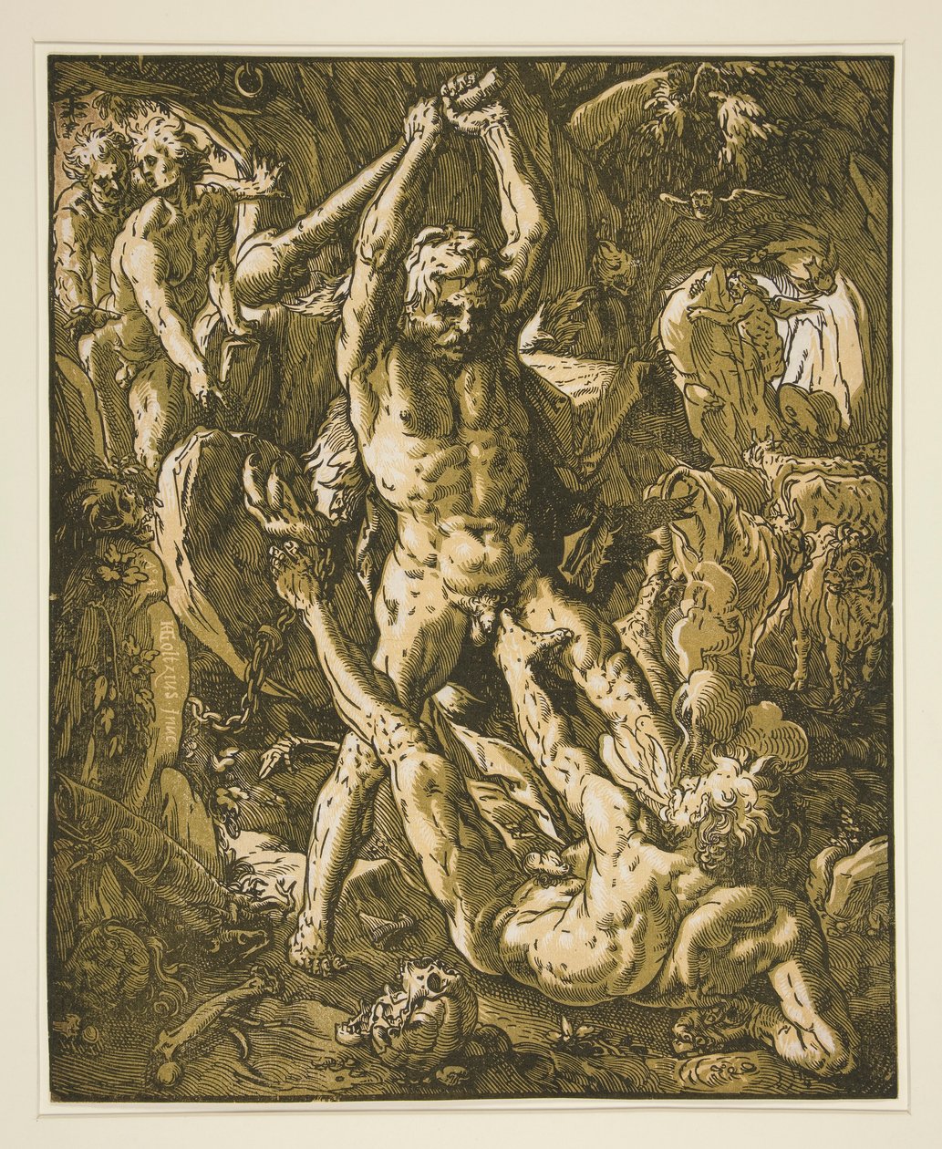 Hercules dödar Cacus av Hendrick Goltzius