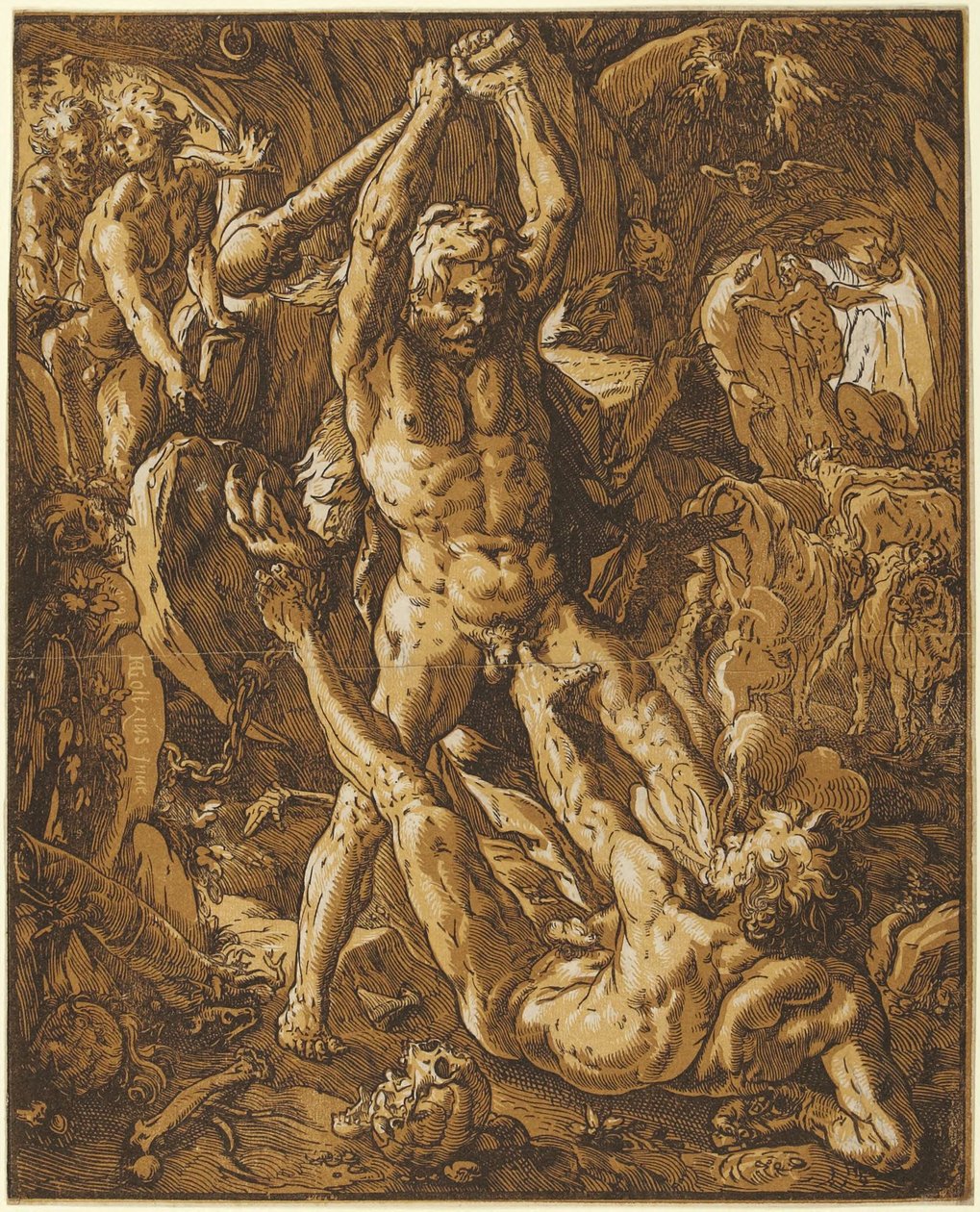 Herkules dödar Cacus av Hendrick Goltzius