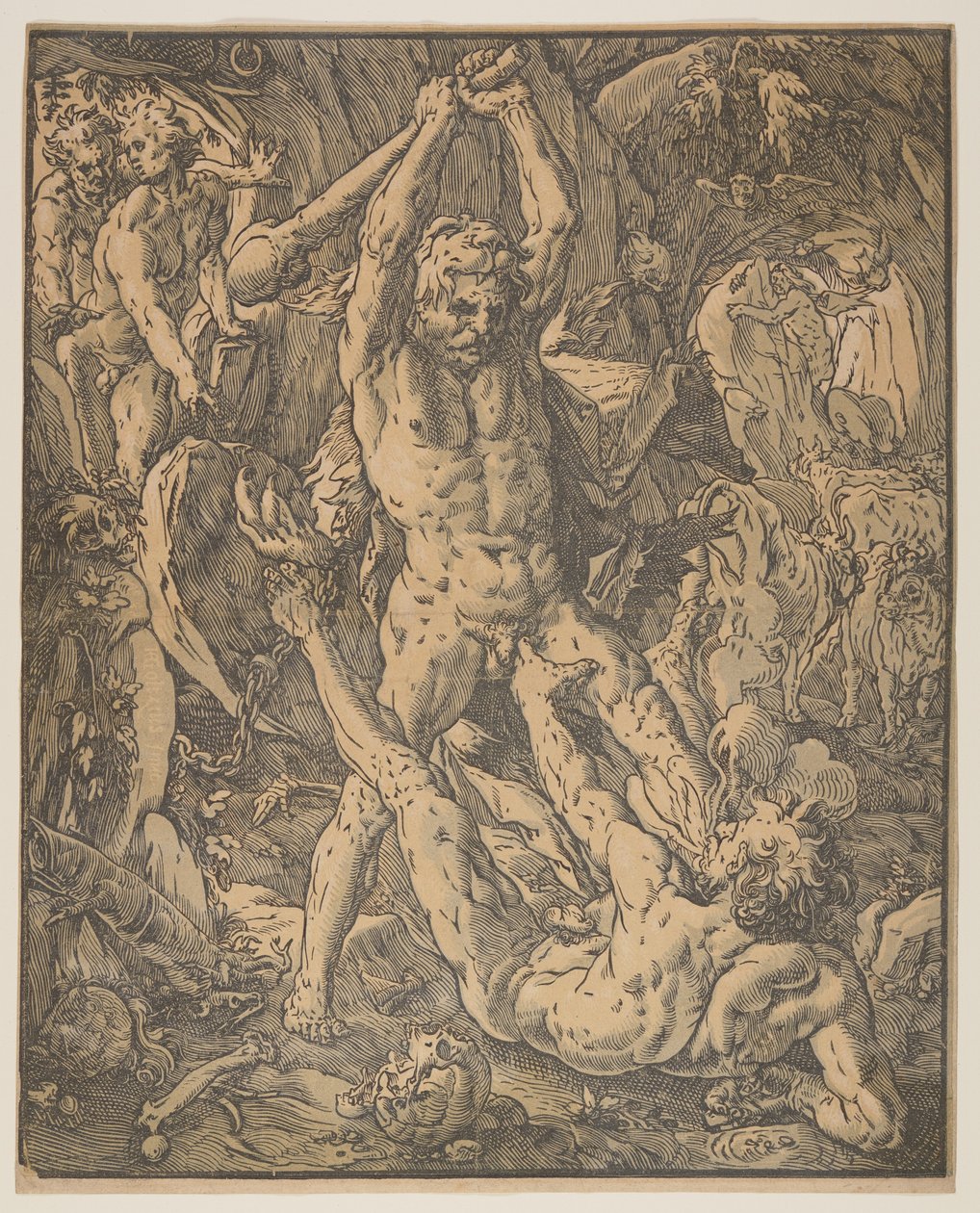 Herkules och Cacus av Hendrick Goltzius