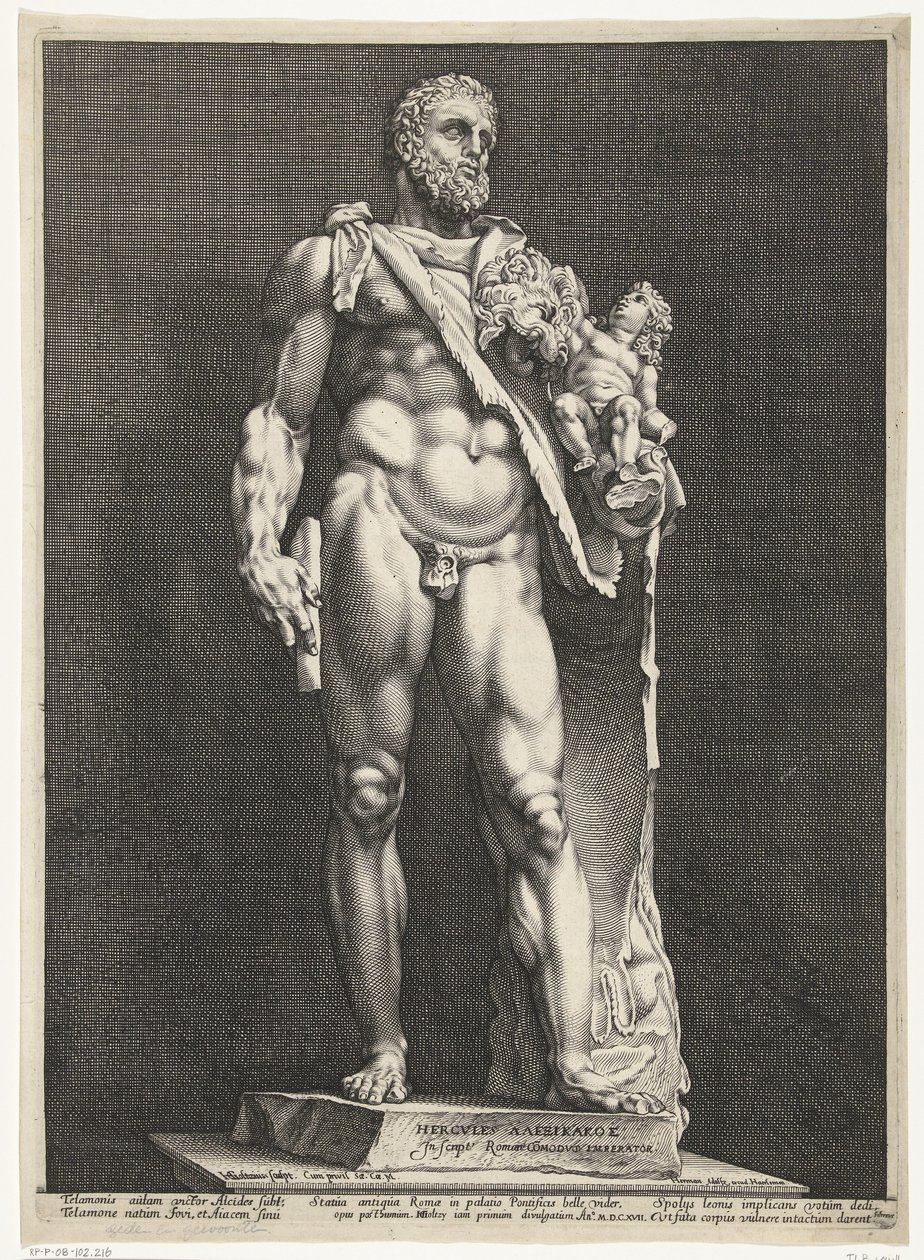 Hercules och Telephos Kejsar Commodus som Hercules Tre antika statyer i Rom (serietitel) av Hendrick Goltzius