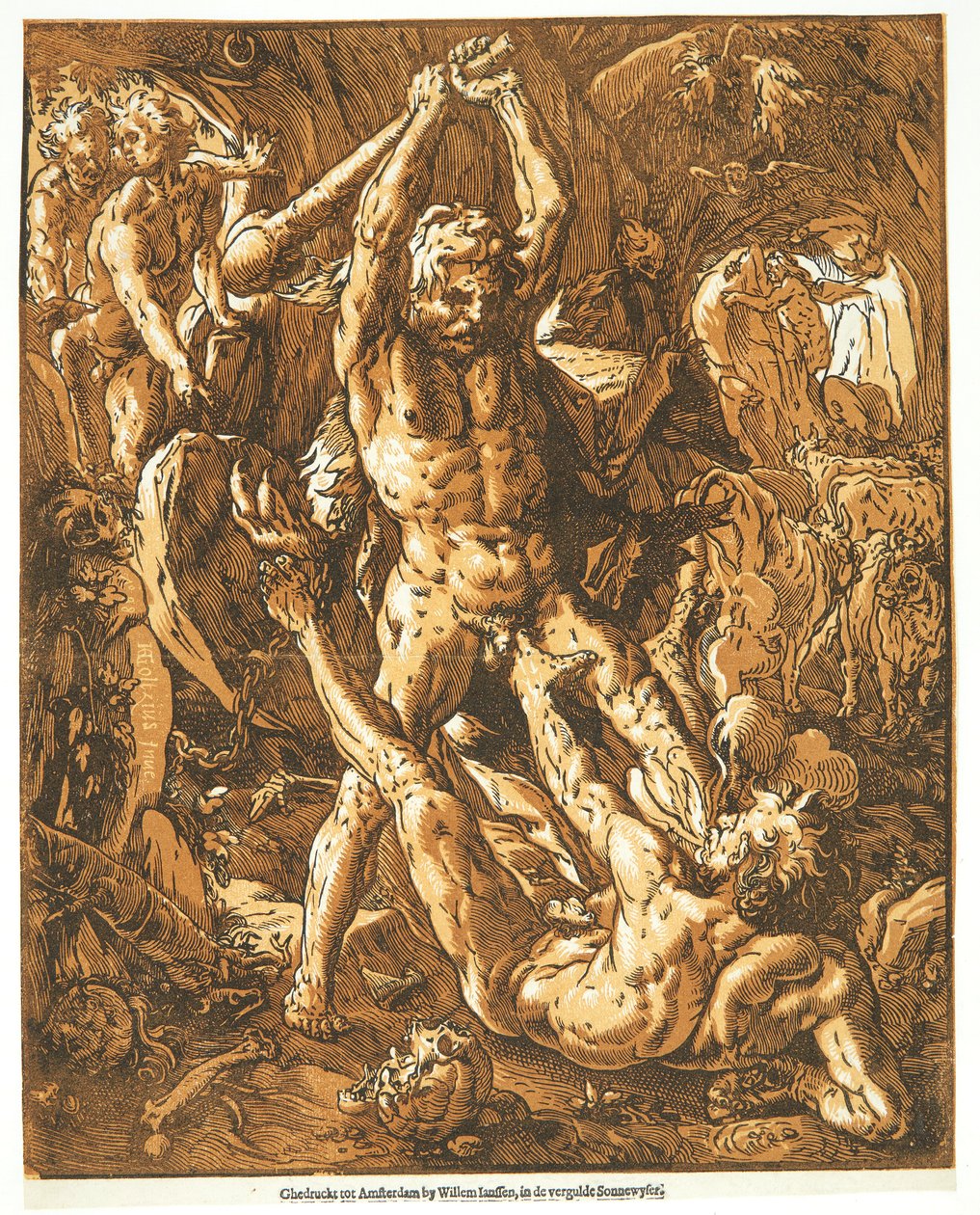 Herkules dödar Cacus av Hendrick Goltzius