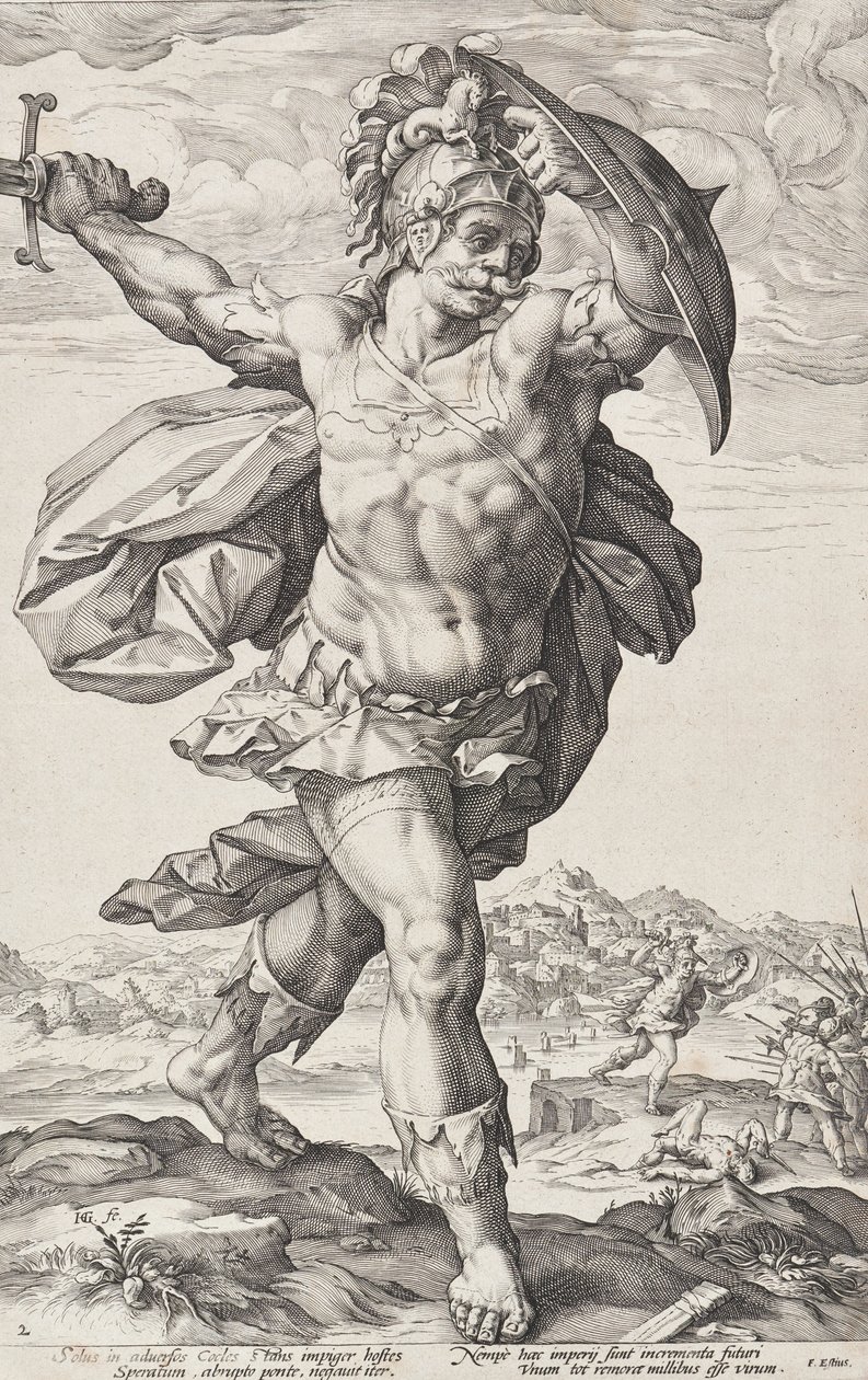 Horatius Cocles (Romerska hjältar, blad 2) av Hendrick Goltzius