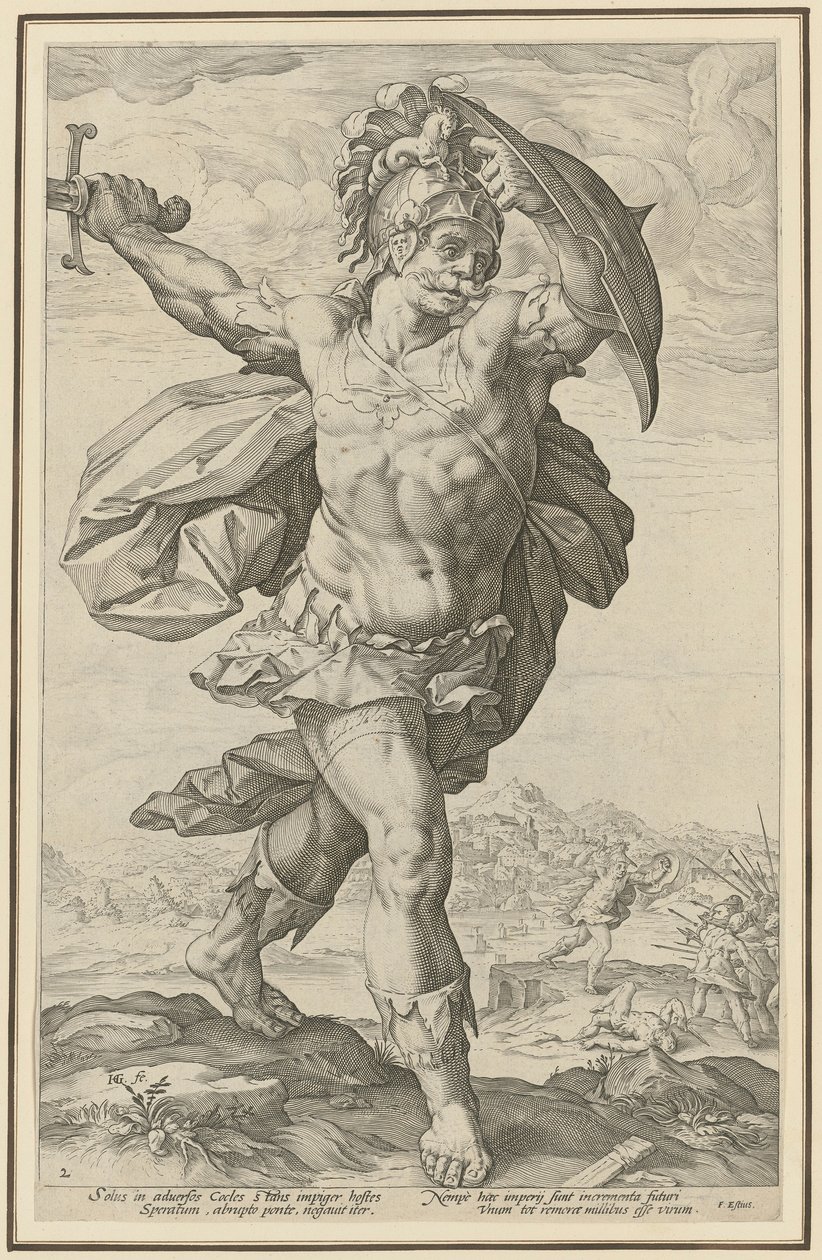 Horatius Cocles, blad 2 i serien ”Romerska hjältar” av Hendrick Goltzius