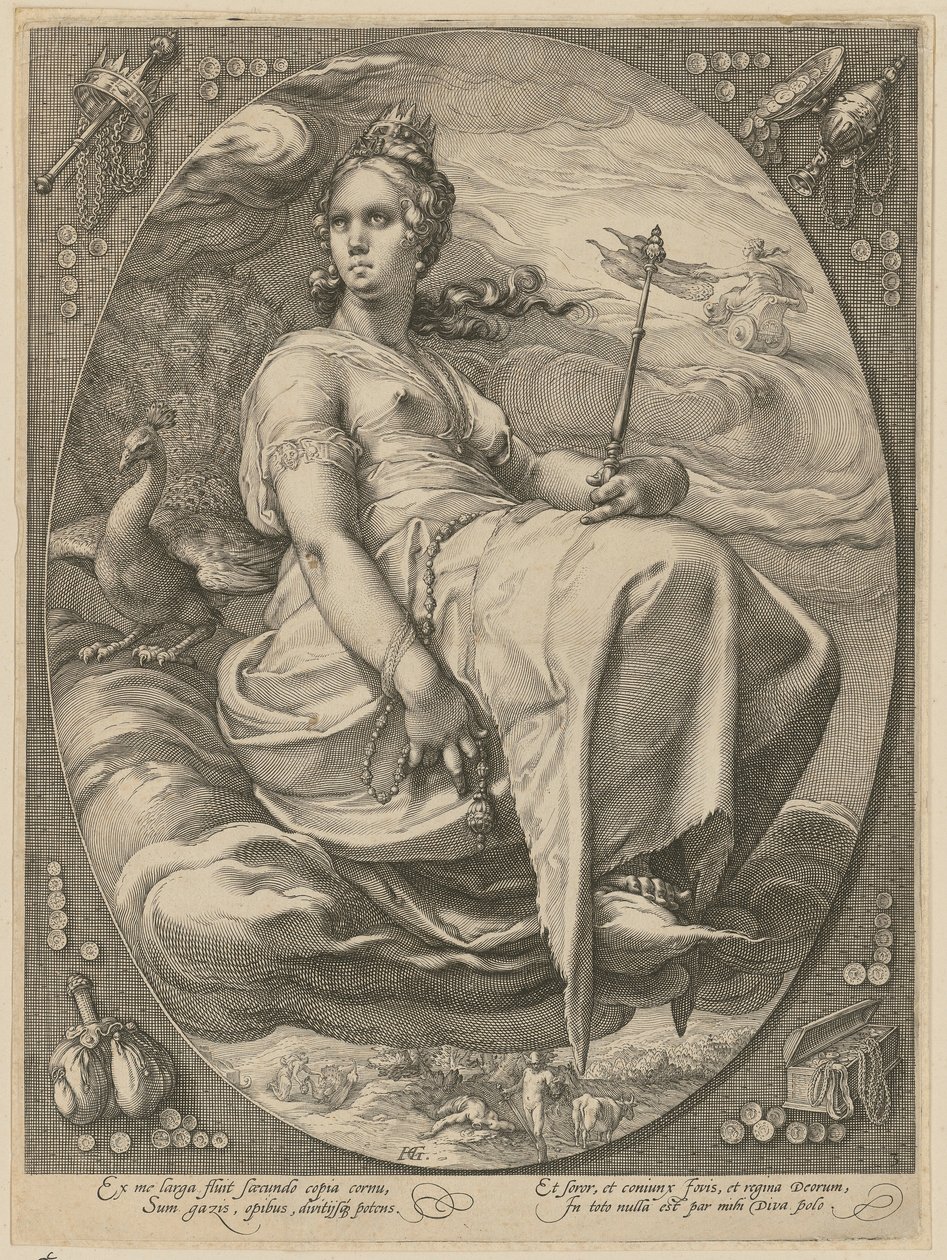Juno, blad 3 i serien ”Tre gudinnor” av Hendrick Goltzius