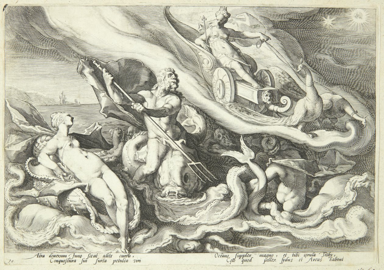 Juno klagar på Kallisto till Okeanos och Tethys av Hendrick Goltzius