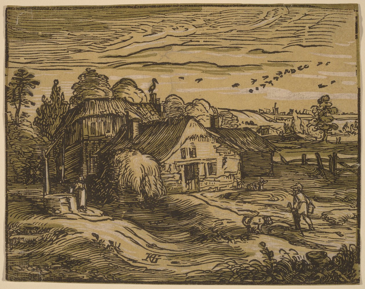 Landskap med en bondgård av Hendrick Goltzius