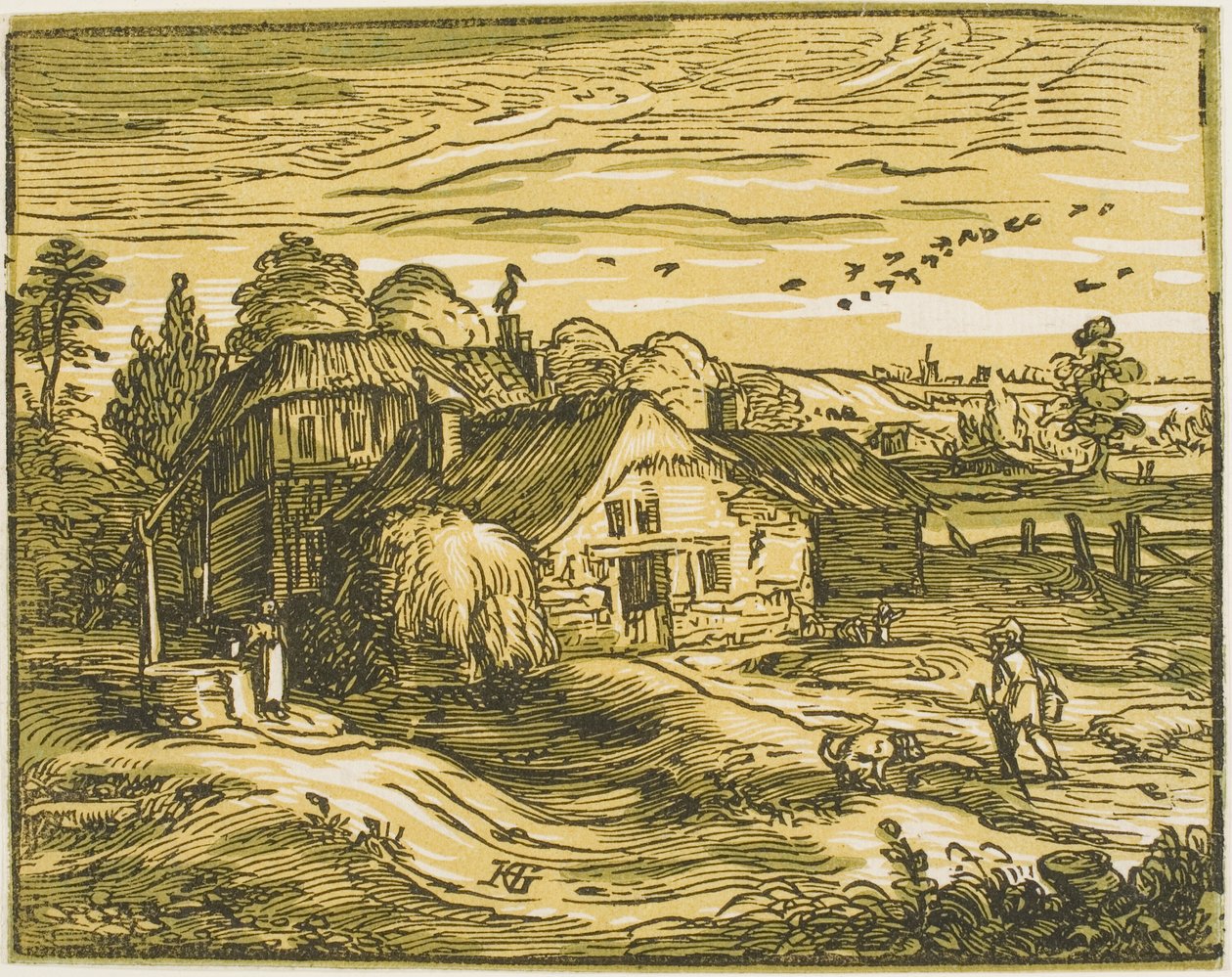 Landskap med bondgård, från fyra små landskap av Hendrick Goltzius