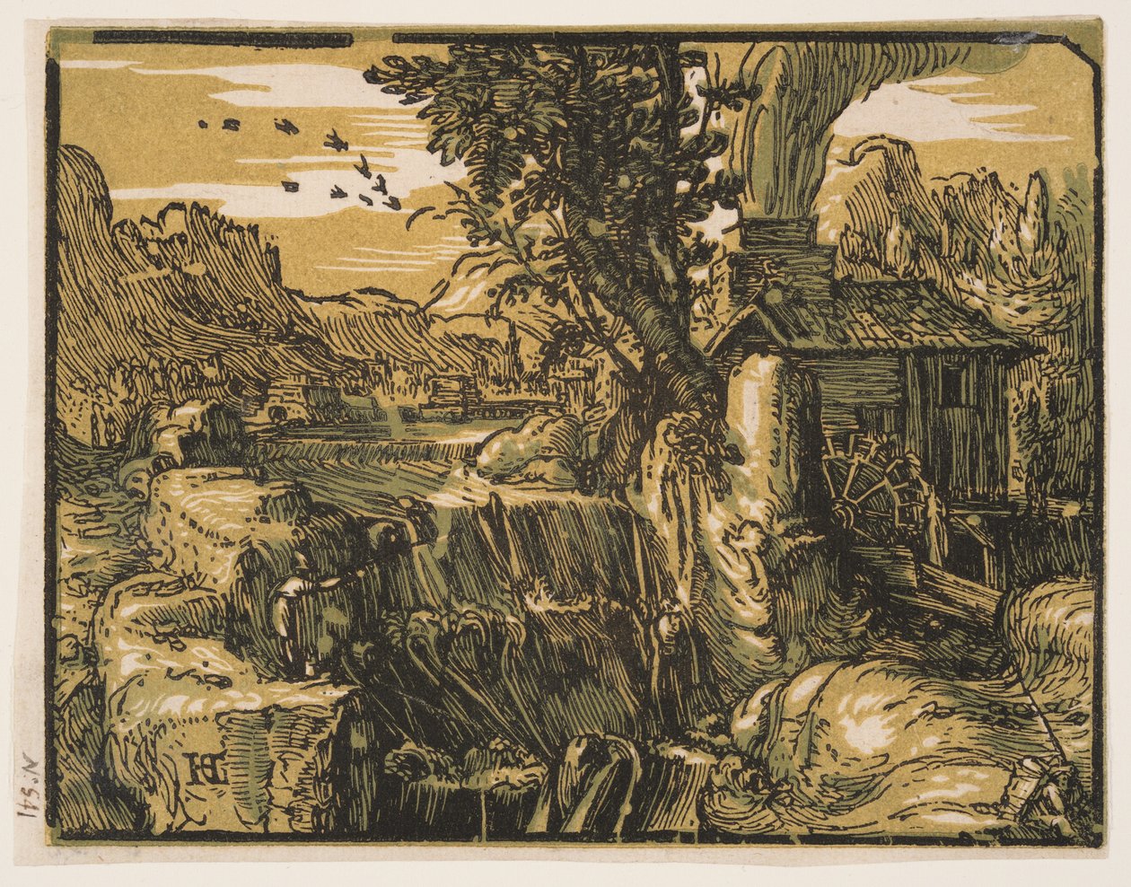 Landskap med vattenfall av Hendrick Goltzius